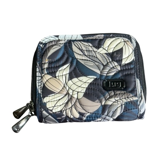 lug Handbags - Lug Splits Compact RFID Protected Wallet Quilted Floral Black Cream Zip Around
